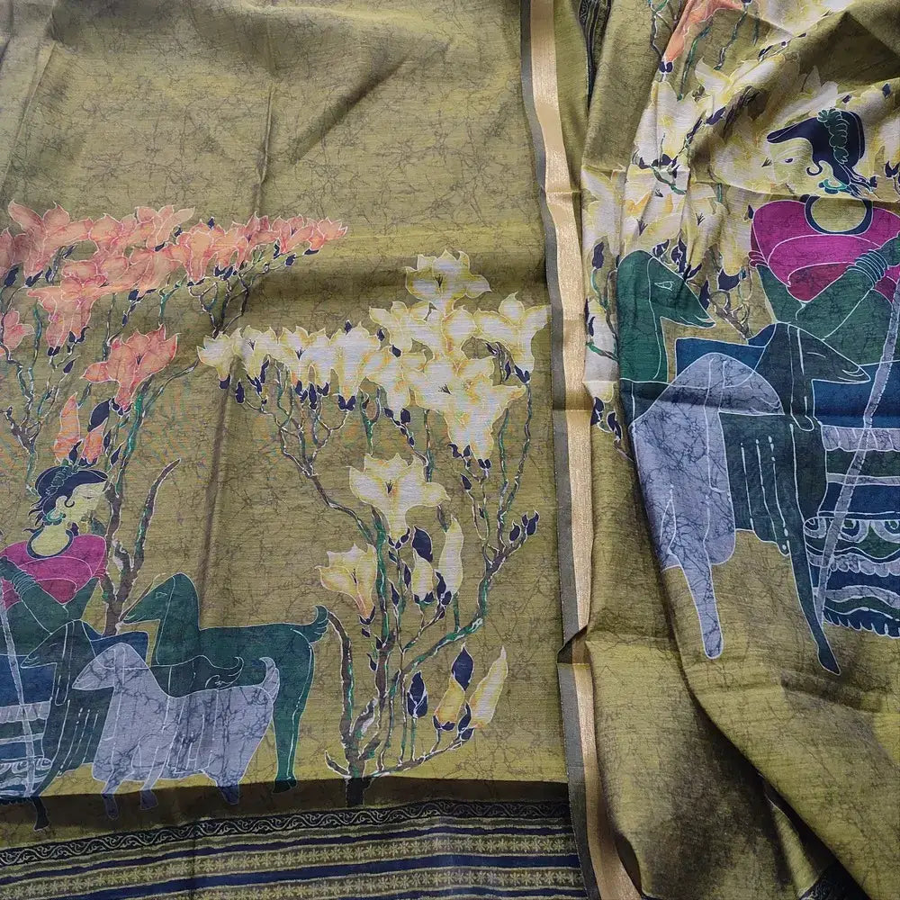 Olive green digital printed silk cotton salwar material mr252206-Neidhal