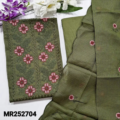 Olive green fancy kota silk cotton salwar material mr252704-Neidhal