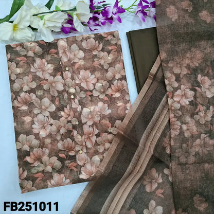 CODE FB251011: Dark olive green floral printed fancy kota silk cotton unstitched salwar material fancy buttons on yoke