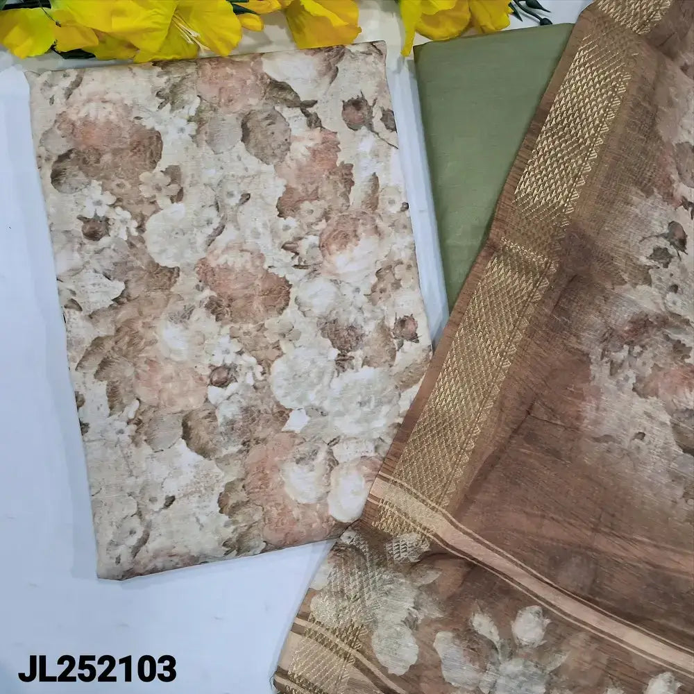 Olive green floral printed fancy silk cotton salwar material jl252103-Neidhal