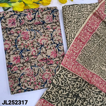 Olive green kalamkari block printed cotton salwar material jl252317-Neidhal