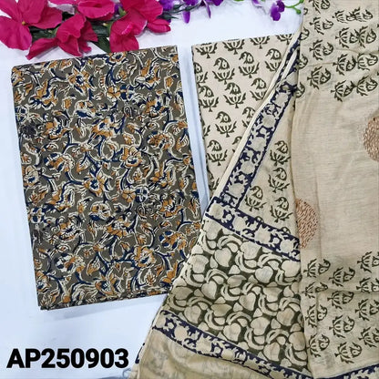 Olive green kalamkari printed cotton salwar material ap250903-Neidhal