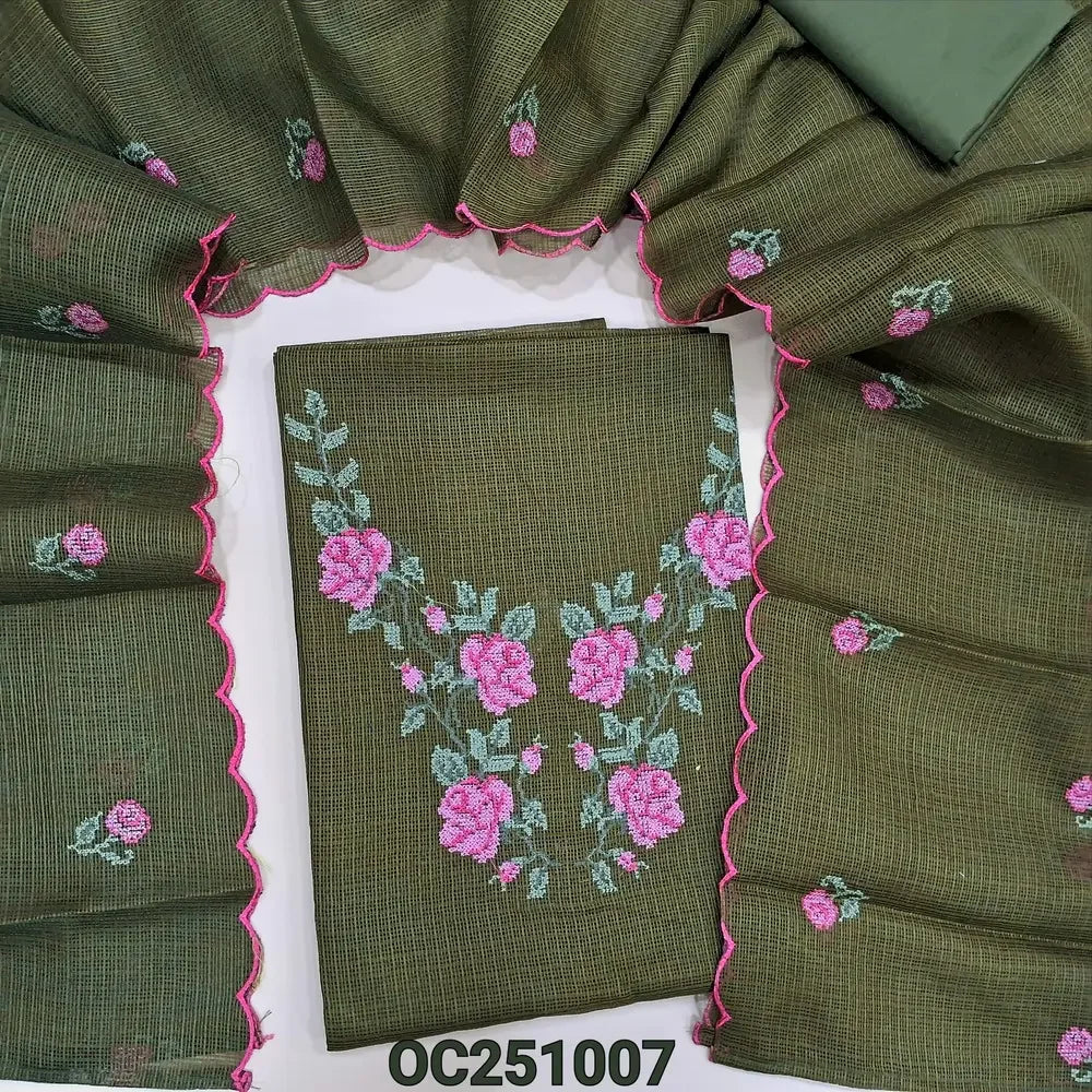 Olive green kota silk cotton salwar material OC251007-Neidhal