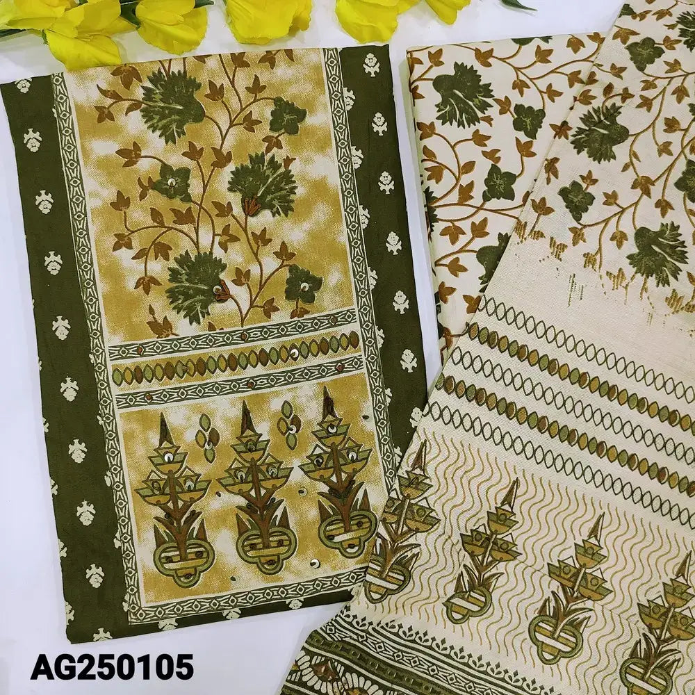 Olive green printed soft cotton salwar material ag250105-Neidhal