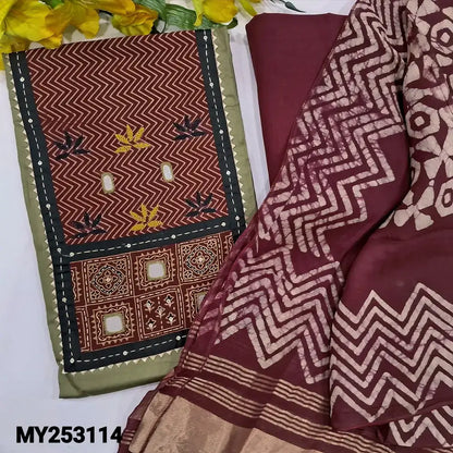 Olive green satin cotton salwar material my253114-Neidhal