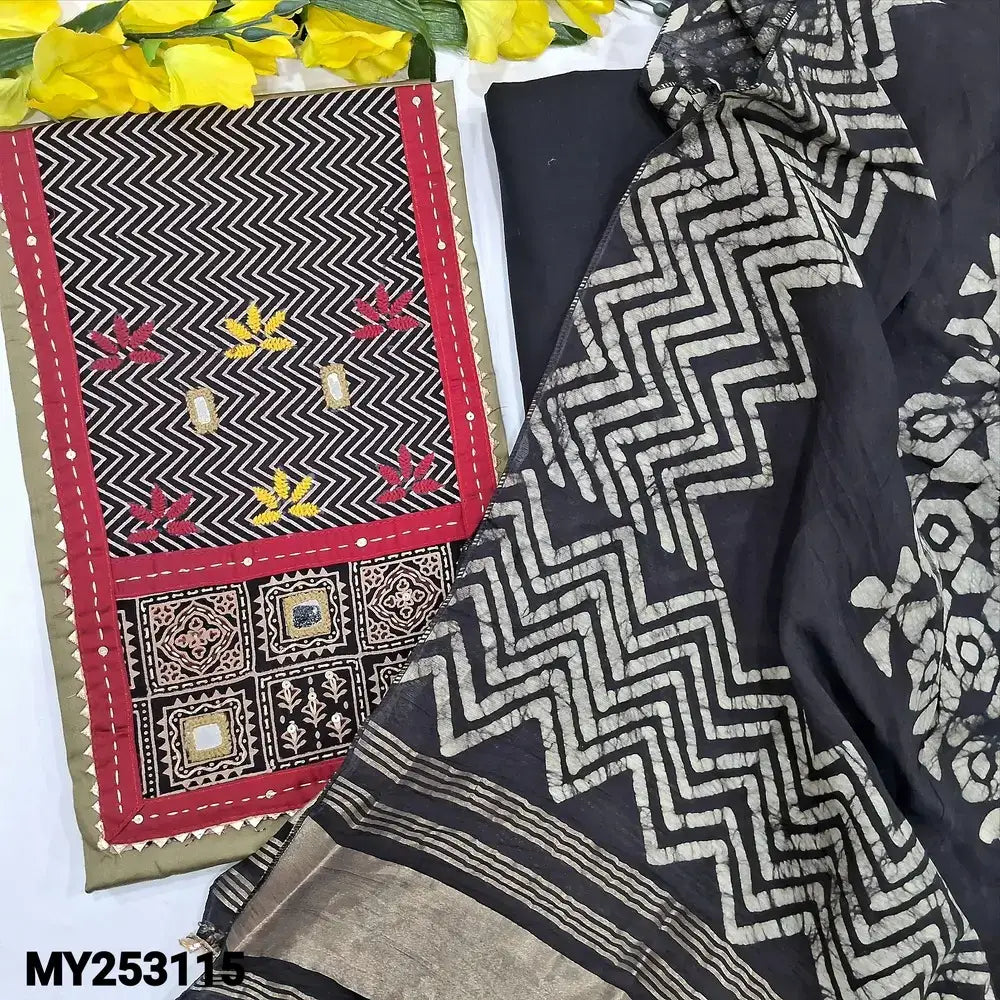 Olive green satin cotton salwar material my253115-Neidhal