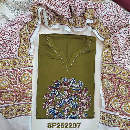 Olive Green satin cotton salwar material SP252207-Neidhal