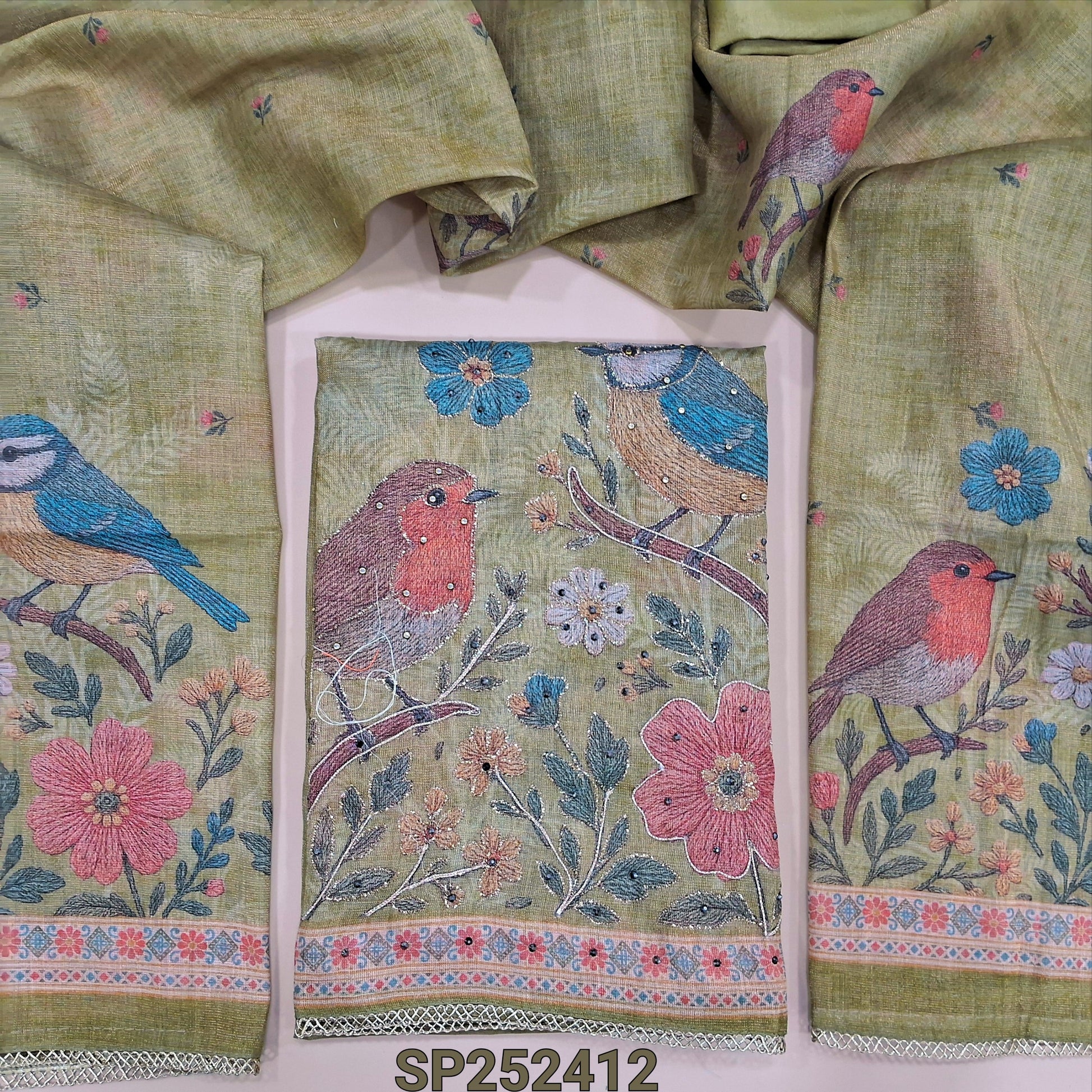 Olive green tissue silk cotton salwar material SP252412-Neidhal