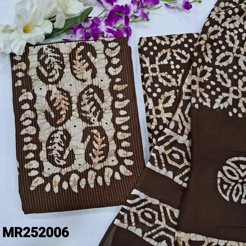 Olive green wax batik kantha cotton salwar material mr252006-Neidhal