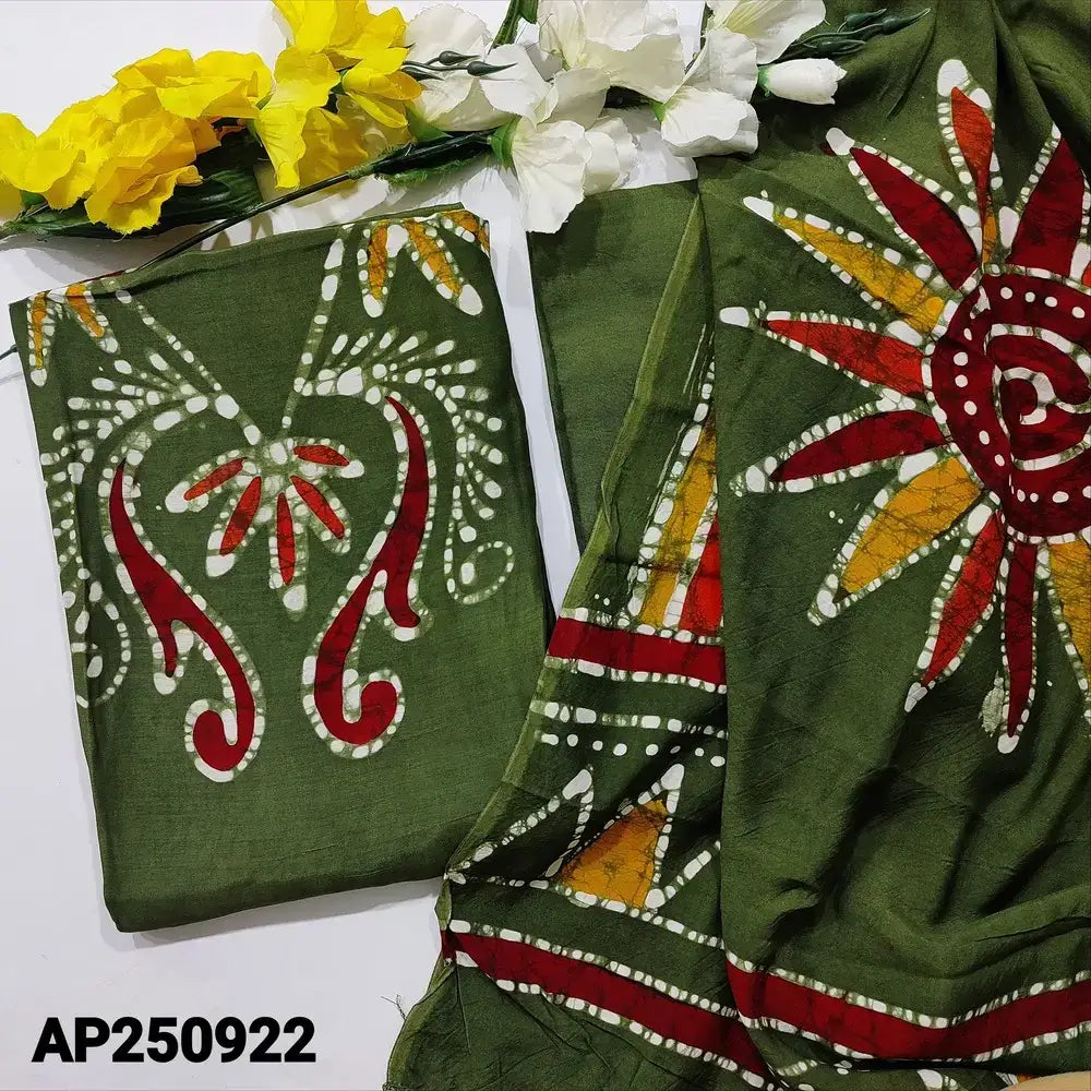 Olive green wax batik modal cotton salwar material ap250922-Neidhal