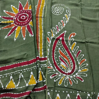 Olive green wax batik modal cotton salwar material ap250922-Neidhal