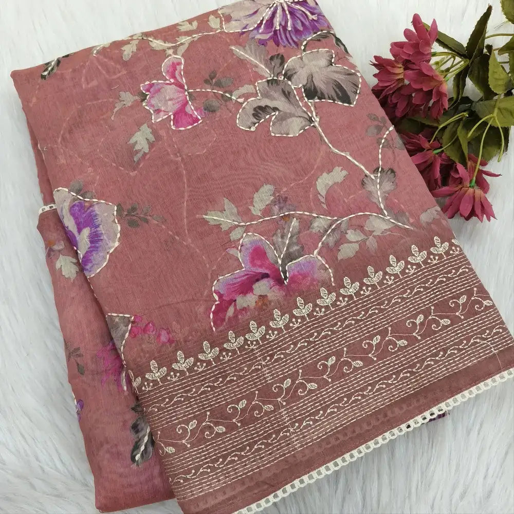 Onion pink digital printed soft silk cotton saree ns207-Neidhal