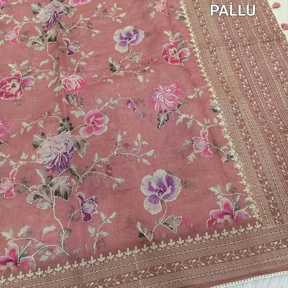 Onion pink digital printed soft silk cotton saree ns207-Neidhal
