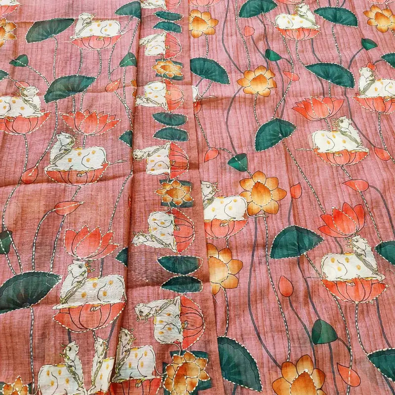 Dark onion pink digital printed silk cotton unstitched salwar material