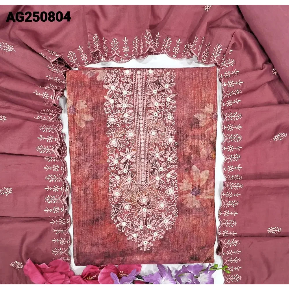 Onion pink floral printed tissue silk cotton salwar material ag250804-Neidhal