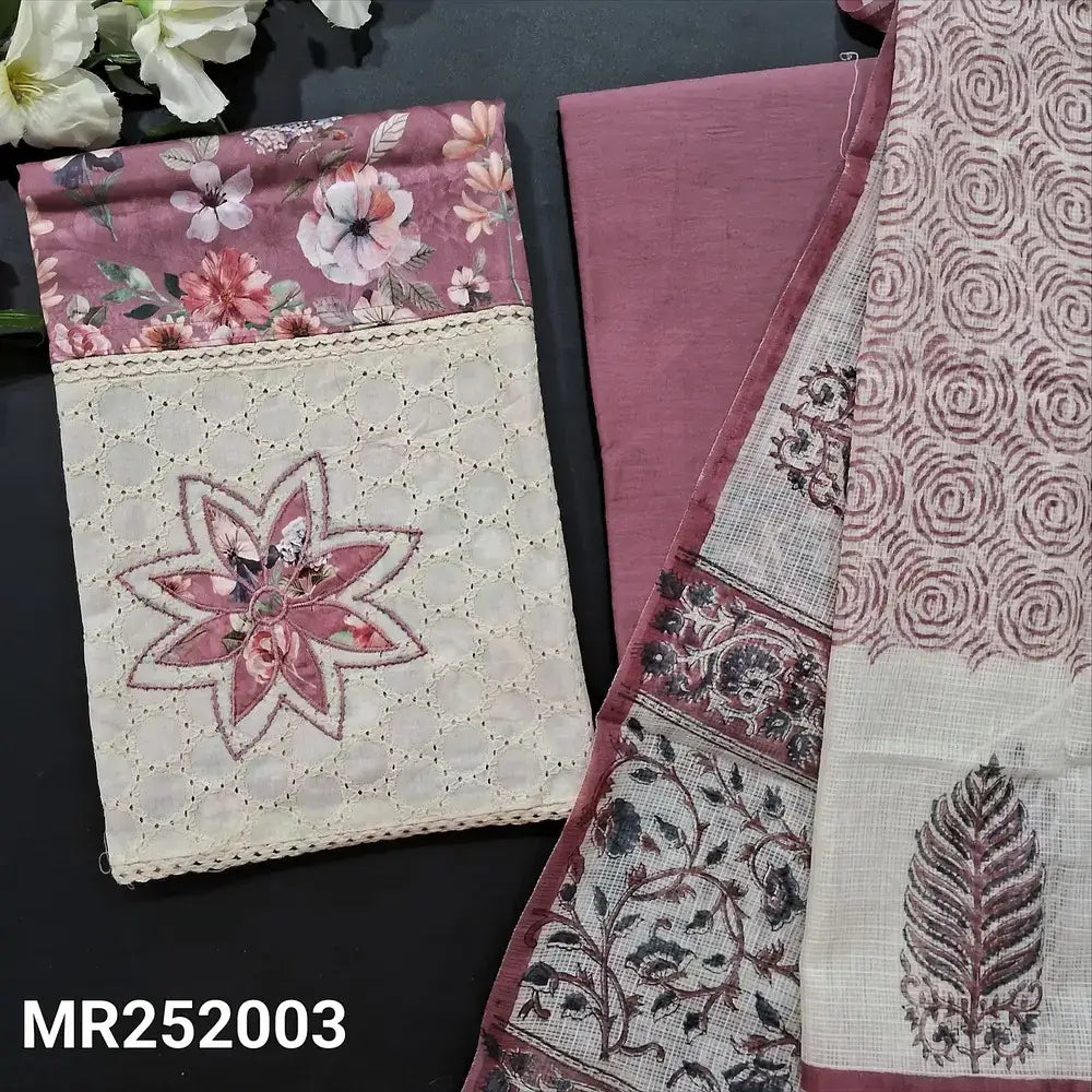 Onion Pink Satin Cotton Salwar Material – Schiffli & Applique Work