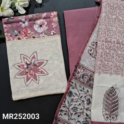 Onion Pink Satin Cotton Salwar Material – Schiffli & Applique Work