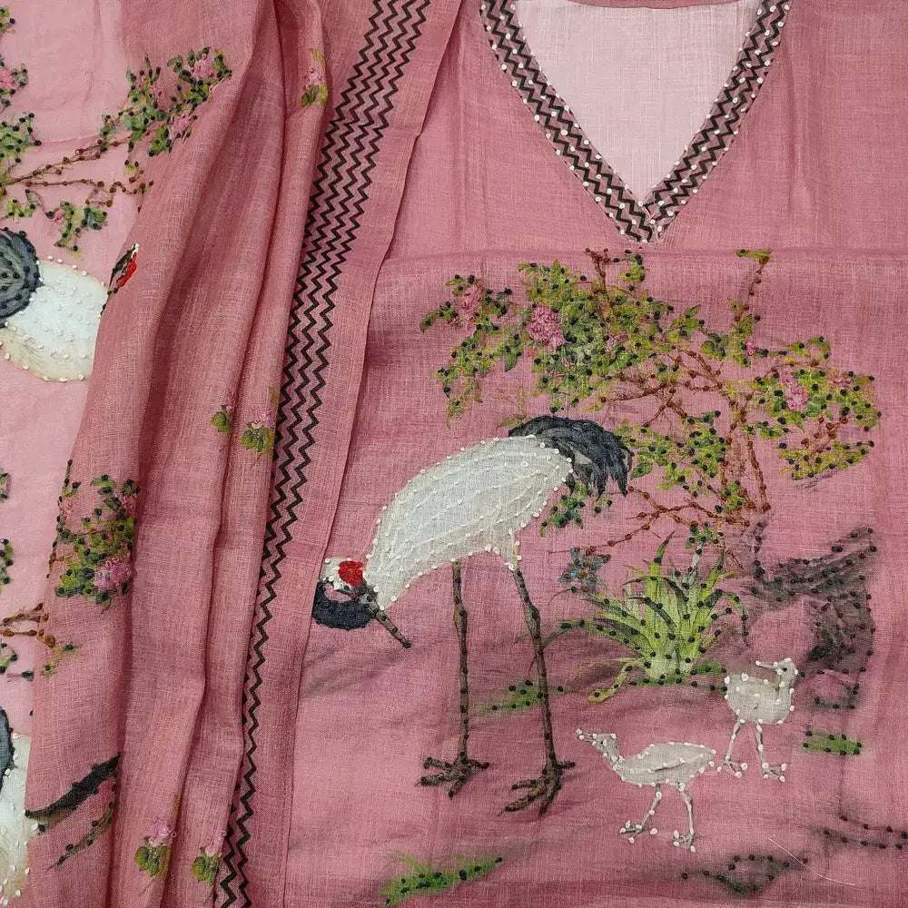 Onion pink tissue linen salwar material ap252302-Neidhal