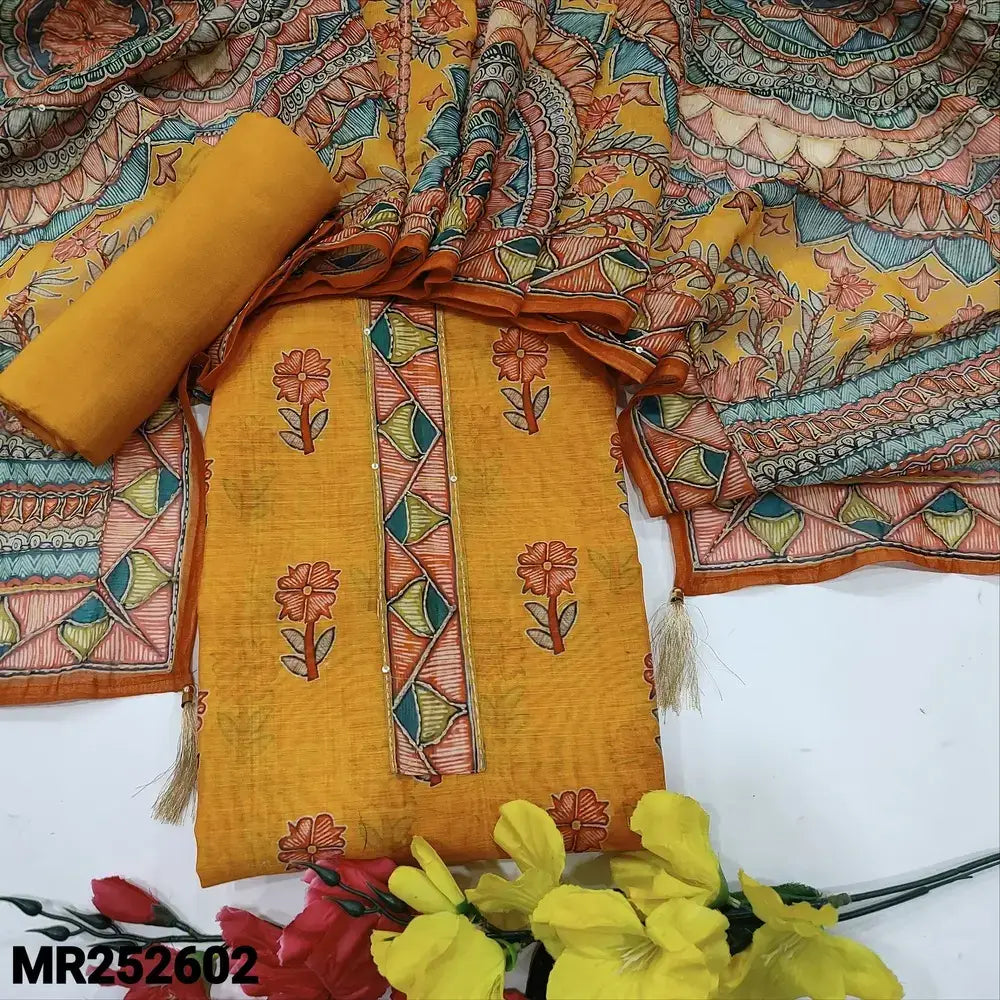 Orange digital floral printed silk cotton salwar material mr252602-Neidhal