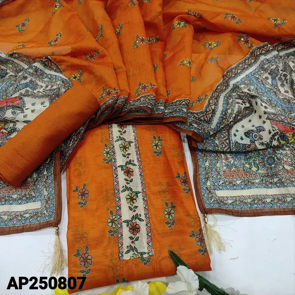 Orange digital printed silk cotton salwar material ap250807-Neidhal