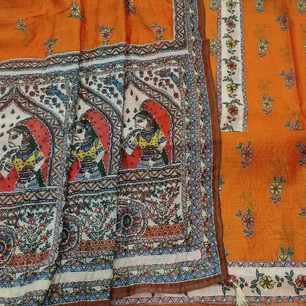 Orange digital printed silk cotton salwar material ap250807-Neidhal