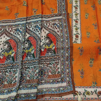 Orange digital printed silk cotton salwar material ap250807-Neidhal