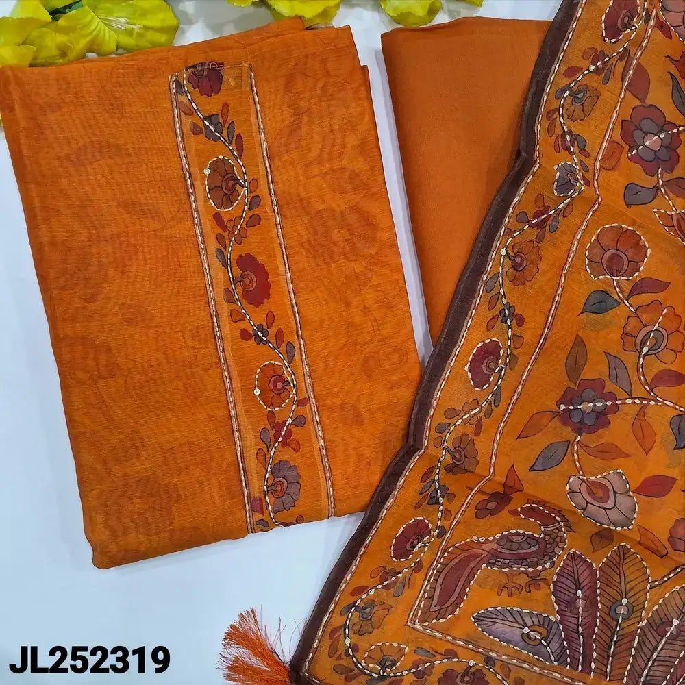 Orange digital printed soft silk cotton salwar material jl252319-Neidhal