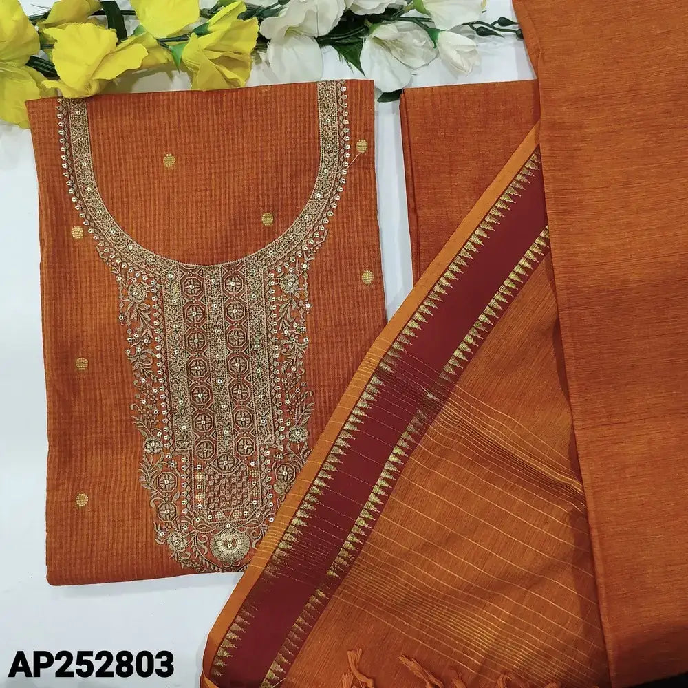 Orange handloom cotton salwar material ap252803-Neidhal
