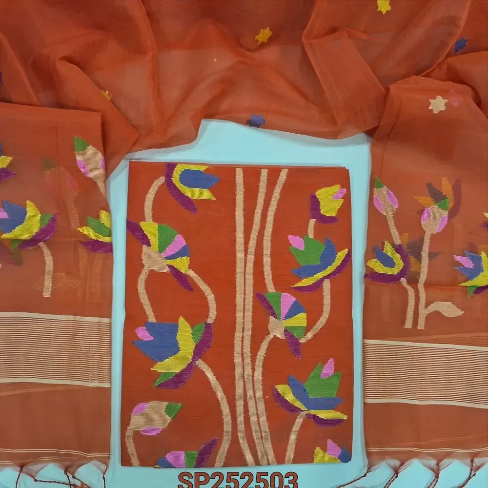 Orange muslin jamdani salwar material SP252503-Neidhal