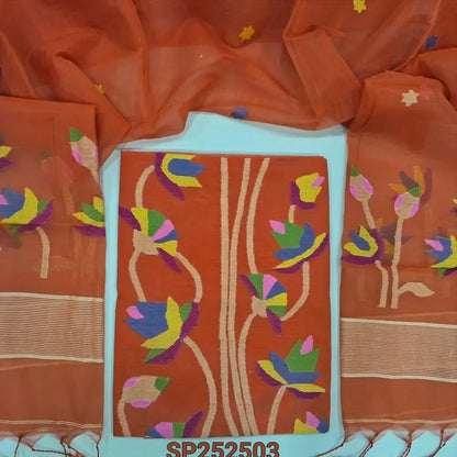 Orange muslin jamdani salwar material SP252503-Neidhal