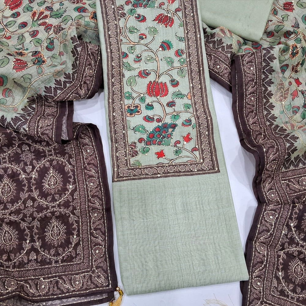 Pale green digital printed silk cotton salwar material my252602-Neidhal