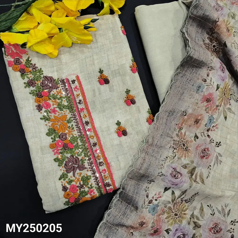 Pale Green Embroidered Linen Salwar Material MY250205 - Neidhal