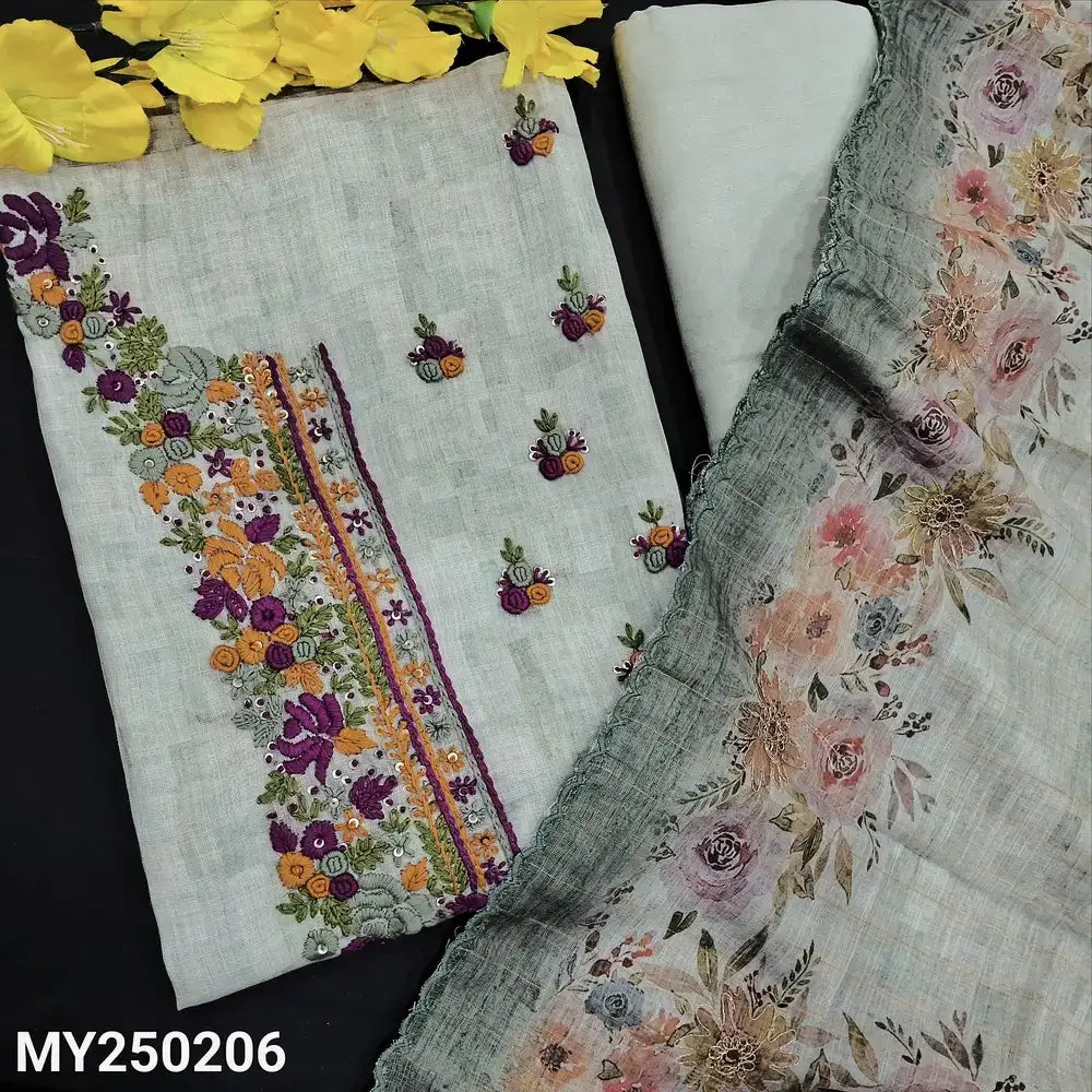 Pale Green Linen Salwar Material with Zari Dupatta MY250206 -Neidhal