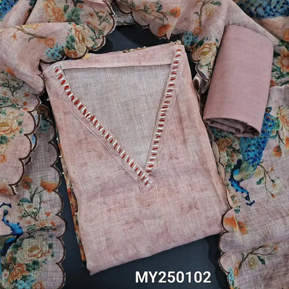 Pale pink digital peacock printed tissue linen salwar material my250102-Neidhal