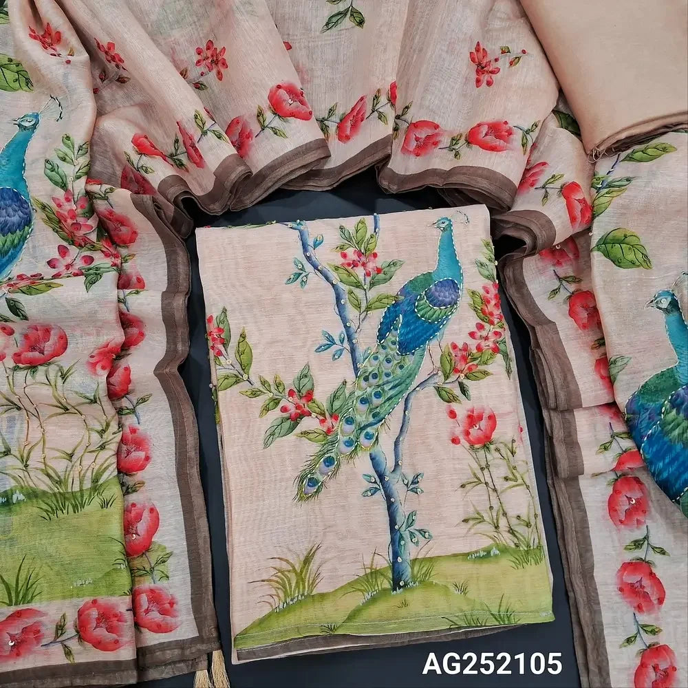 Pale pink digital printed silk cotton salwar material ag252105 Neidhal