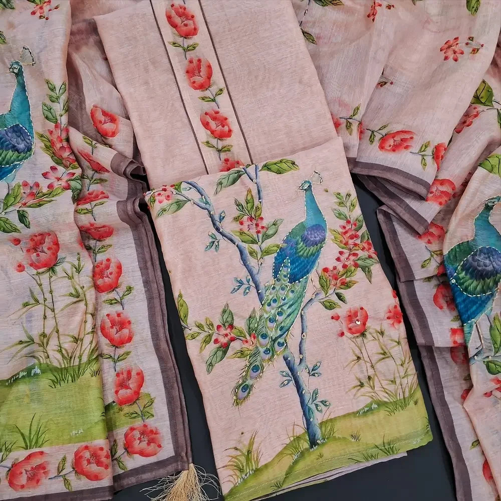 Pale pink digital printed silk cotton salwar material ag252105 Neidhal