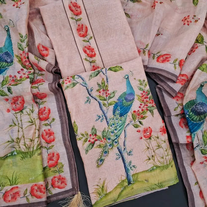 Pale pink digital printed silk cotton salwar material ag252105 Neidhal