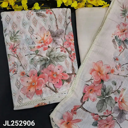 pale pink floral printed semi linen salwar material jl252906