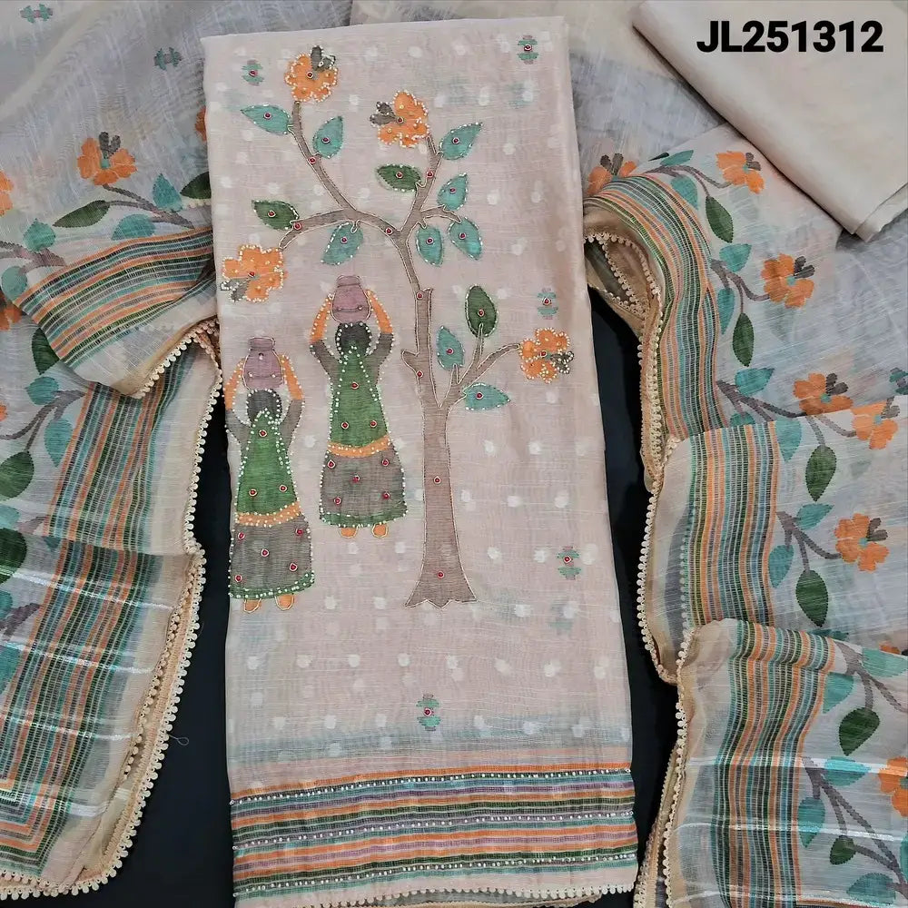 Pale pink printed slub organza salwar material jl251312-Neidhal