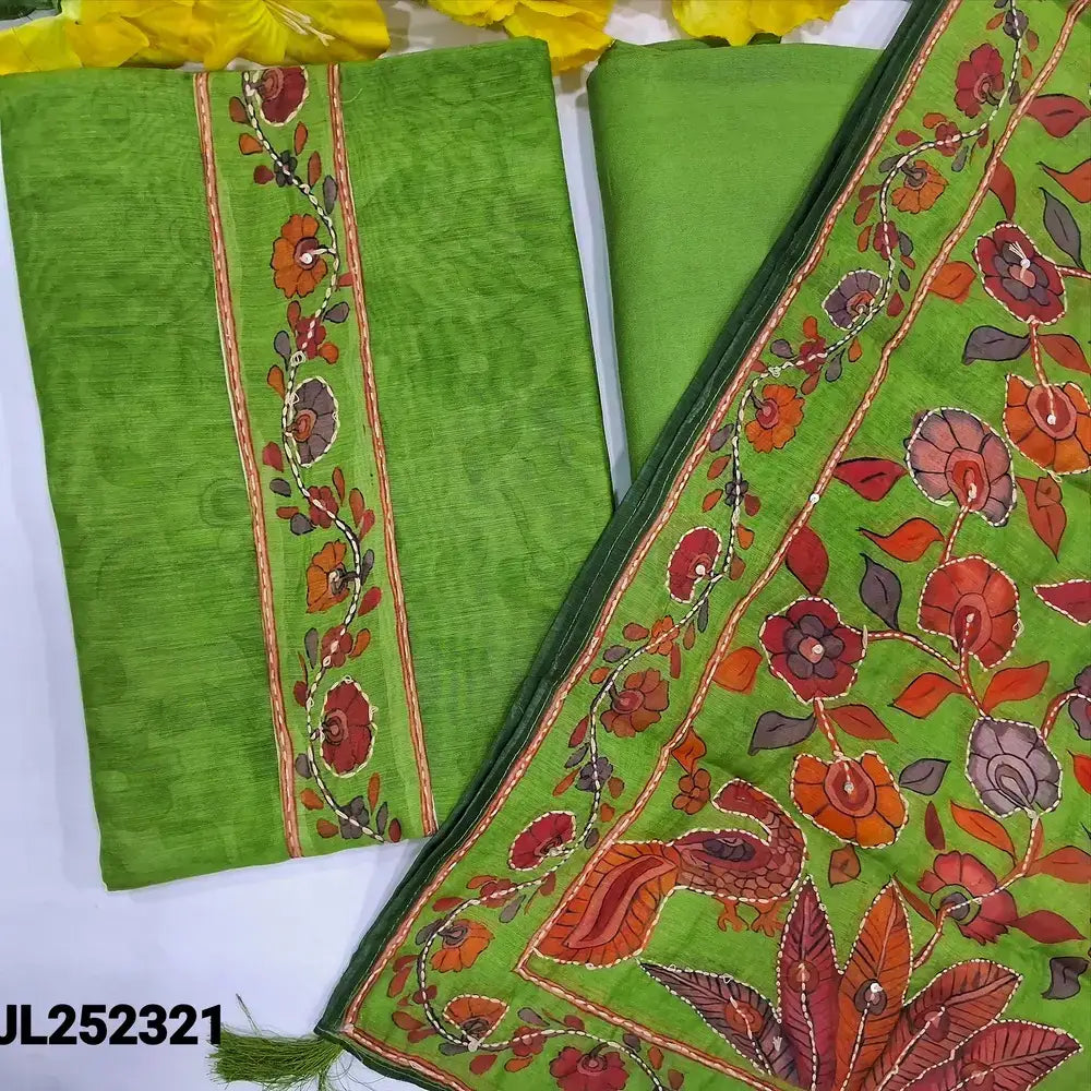 Parrot green digital printed soft silk cotton salwar material jl252321-Neidhal