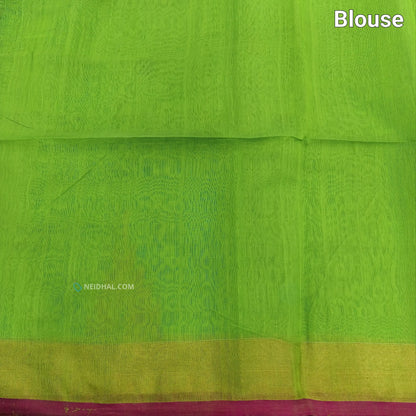 Parrot Green Jamdani Woven Silk Cotton Saree - Lightweight & Elegant
