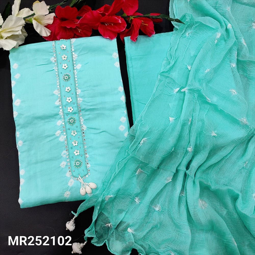 Pastel blue bandhini mul cotton salwar material mr252102-Neidhal