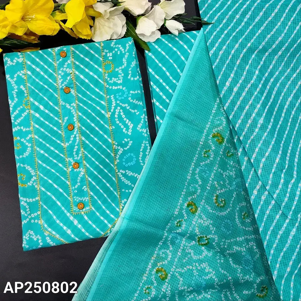 Pastel blue bandhini printed cotton salwar material ap250802-Neidhal
