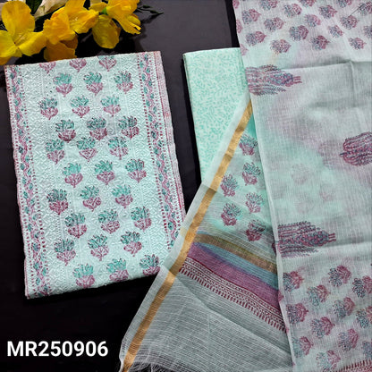 Pastel blue chikankari embroidered block printed cotton salwar material mr250906-Neidhal