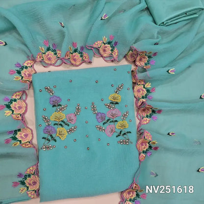 pastel blue crinkled shimmer chiffon unstitched salwar material nv251619-Neidhal