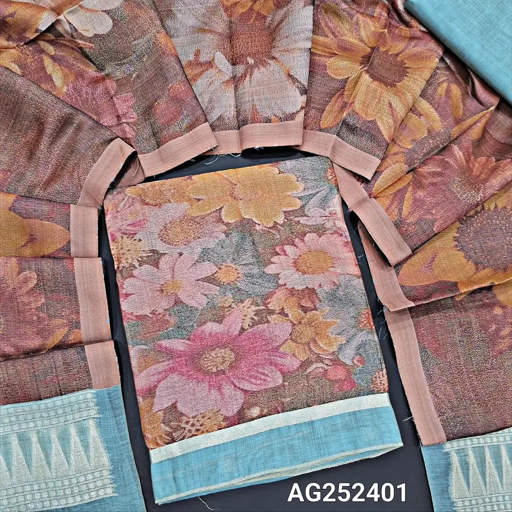 Pastel blue designer jamdani woven silk cotton salwar material ag252401 Neidhal