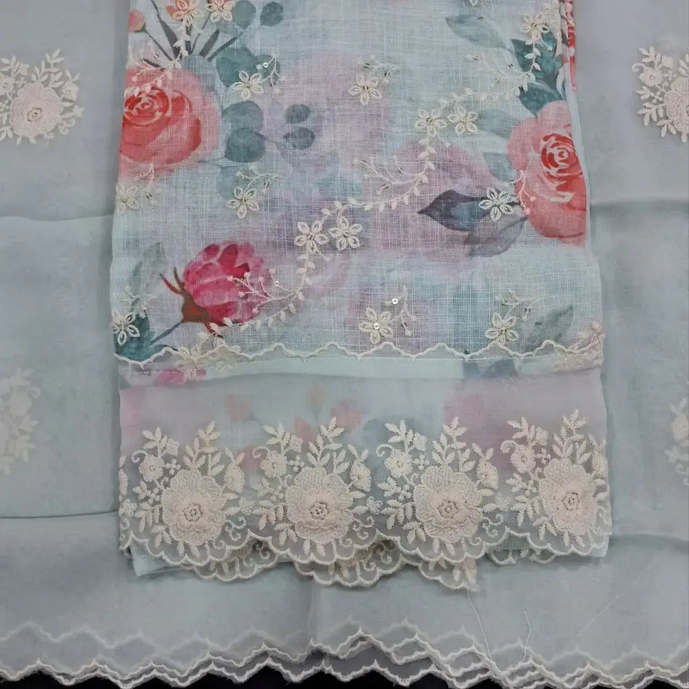 Pastel blue designer printed pure linen salwar material jn250911-Neidhal