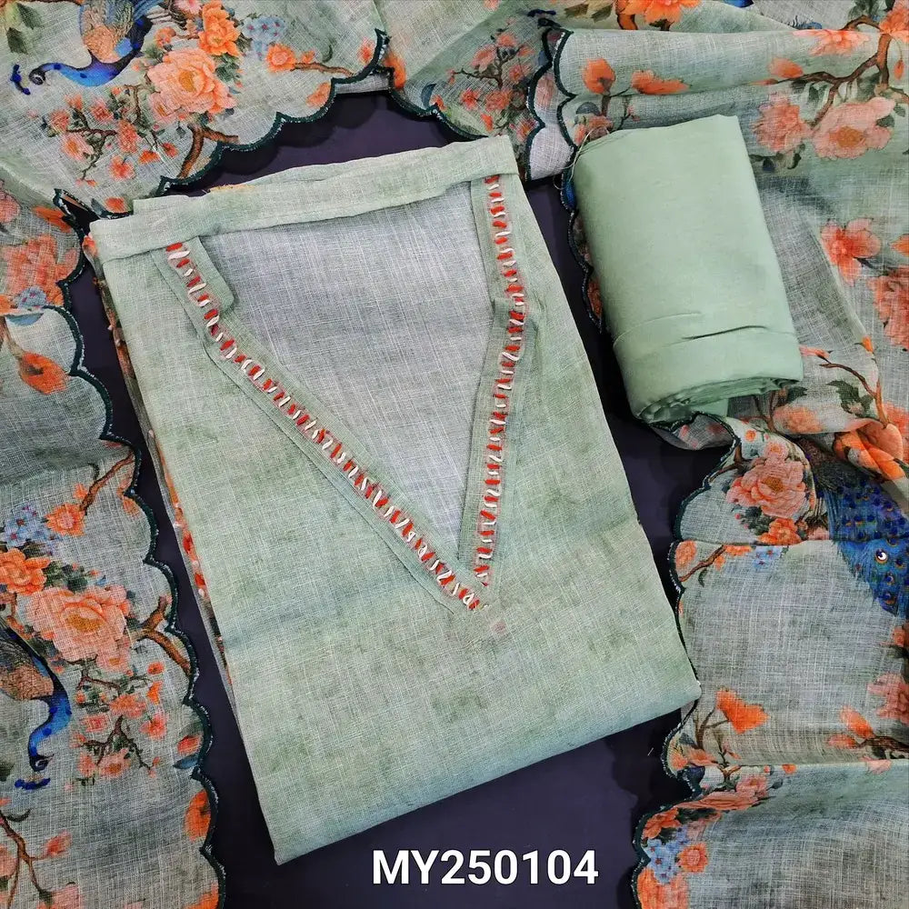 Pastel blue digital peacock printed tissue linen salwar material my250104-Neidhal