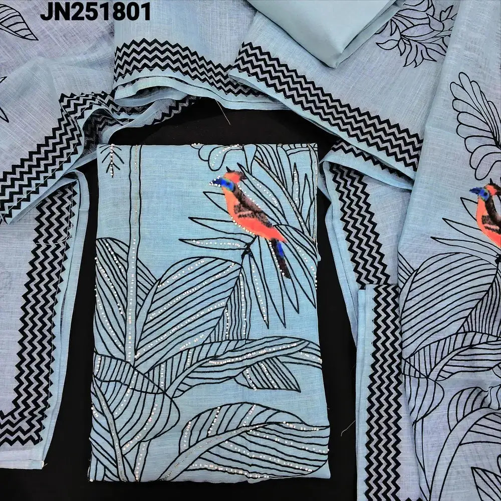 Pastel blue digital printed linen salwar material jn251801-Neidhal