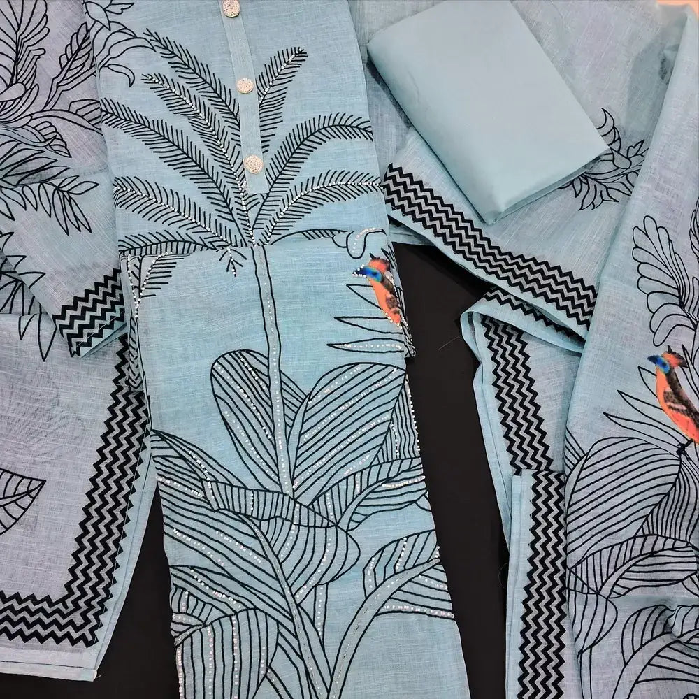 Pastel blue digital printed linen salwar material jn251801-Neidhal